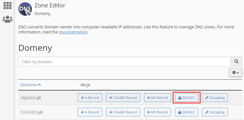 wybieranie dnssec dla domeny 